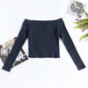 Elastic Women Crop Top Solid Color Long Sleeve Close-fitting T-shirt