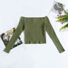 Elastic Women Crop Top Solid Color Long Sleeve Close-fitting T-shirt