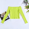 Elastic Women Crop Top Solid Color Long Sleeve Close-fitting T-shirt