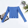 Elastic Women Crop Top Solid Color Long Sleeve Close-fitting T-shirt