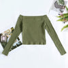 Elastic Women Crop Top Solid Color Long Sleeve Close-fitting T-shirt