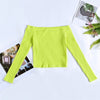 Elastic Women Crop Top Solid Color Long Sleeve Close-fitting T-shirt