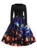 Halloween Pumpkin Black Cat Print Party Dress