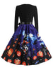 Halloween Pumpkin Black Cat Print Party Dress