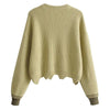 Women Pullover Knit Sweater Loose-fitting Style Wave Hemline Round Collar Long Sleeve
