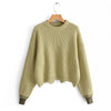 Women Pullover Knit Sweater Loose-fitting Style Wave Hemline Round Collar Long Sleeve