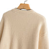 Women Pullover Knit Sweater Loose-fitting Style Wave Hemline Round Collar Long Sleeve