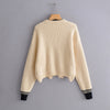 Women Pullover Knit Sweater Loose-fitting Style Wave Hemline Round Collar Long Sleeve