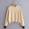 Women Pullover Knit Sweater Loose-fitting Style Wave Hemline Round Collar Long Sleeve