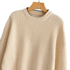 Women Pullover Knit Sweater Loose-fitting Style Wave Hemline Round Collar Long Sleeve
