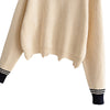 Women Pullover Knit Sweater Loose-fitting Style Wave Hemline Round Collar Long Sleeve