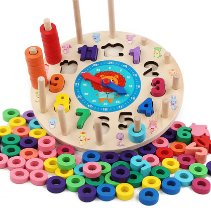 Wooden Building Blocks Rainbow Digital Clock Alarm Children Educational Toys