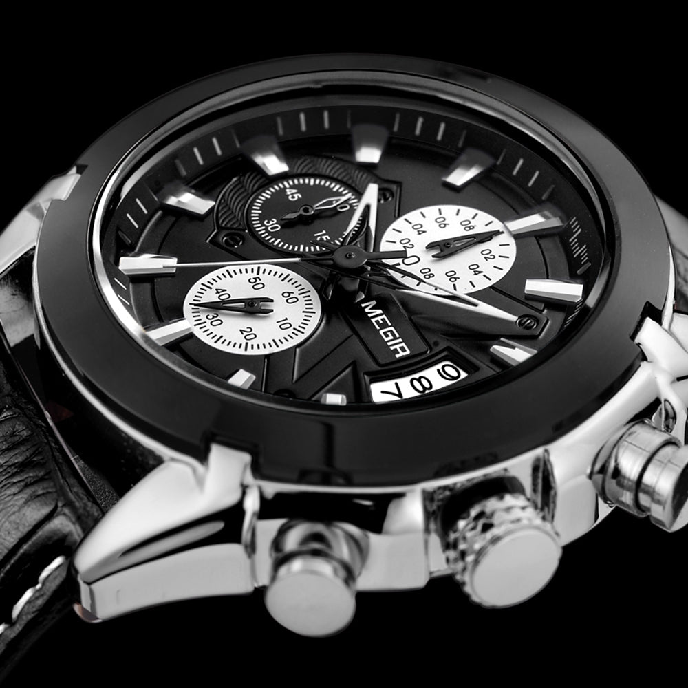 MEGIR 2020G Men's Quartz Watch Multi-function Casual Fashion Waterproof Leather