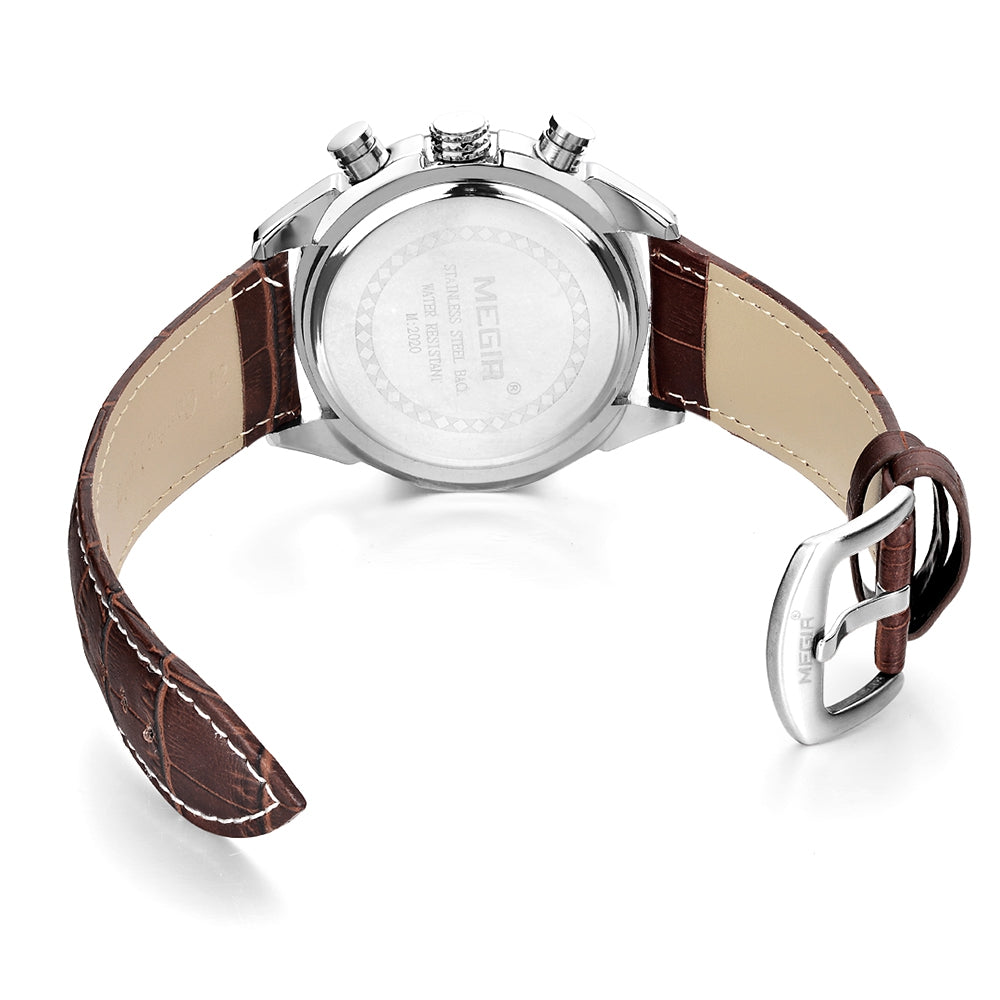 MEGIR 2020G Men's Quartz Watch Multi-function Casual Fashion Waterproof Leather