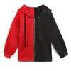 Women Hoodie Color Contrast Hooded Collar Zipper Closure Long Sleeve