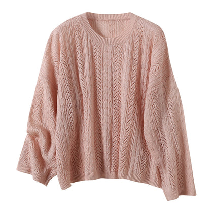 Round Neck Pullover Sweater Double Twist Hollow Long Sleeve