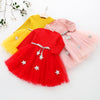 Star Print Girl Princess Dress Round Collar Long Sleeve Mesh Pleated Children Garment