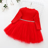 Star Print Girl Princess Dress Round Collar Long Sleeve Mesh Pleated Children Garment