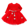 Star Print Girl Princess Dress Round Collar Long Sleeve Mesh Pleated Children Garment