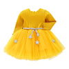 Star Print Girl Princess Dress Round Collar Long Sleeve Mesh Pleated Children Garment
