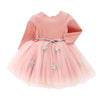Star Print Girl Princess Dress Round Collar Long Sleeve Mesh Pleated Children Garment