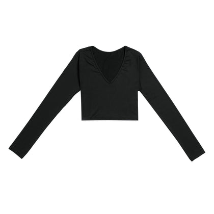 Bodycon Crop Top Long Sleeve Deep-V Women T-shirt