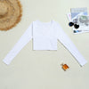 Bodycon Crop Top Long Sleeve Deep-V Women T-shirt