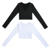 Bodycon Crop Top Long Sleeve Deep-V Women T-shirt
