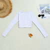 Bodycon Crop Top Long Sleeve Deep-V Women T-shirt