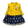 Ruffle Leaf Print Girl Dress Stand Collar Long Sleeve Heart Print Mesh Children Garment