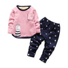 Cartoon Print Fleece Kid Two-piece Suit Round Collar Long Sleeve Children Garment