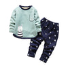 Cartoon Print Fleece Kid Two-piece Suit Round Collar Long Sleeve Children Garment