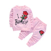 Flower Print Kid Two-piece Suit Round Collar Long Sleeve Children Garment