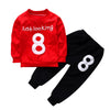 Number Print Kid Two-piece Suit Round Collar Long Sleeve Cotton Children Garment