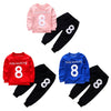 Number Print Kid Two-piece Suit Round Collar Long Sleeve Cotton Children Garment