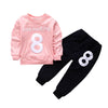Number Print Kid Two-piece Suit Round Collar Long Sleeve Cotton Children Garment