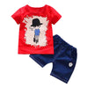 Round Collar Short Sleeve Cartoon Print Summer Kid Two-piece Suit