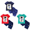 Round Collar Short Sleeve Cartoon Print Summer Kid Two-piece Suit