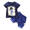 Round Collar Short Sleeve Cartoon Print Summer Kid Two-piece Suit