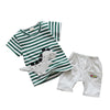 Stripe Print Cartoon Round Collar Short Sleeve Summer Kid Two-piece Suit