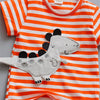 Stripe Print Cartoon Round Collar Short Sleeve Summer Kid Two-piece Suit