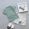 Stripe Print Cartoon Round Collar Short Sleeve Summer Kid Two-piece Suit