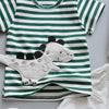 Stripe Print Cartoon Round Collar Short Sleeve Summer Kid Two-piece Suit