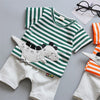 Stripe Print Cartoon Round Collar Short Sleeve Summer Kid Two-piece Suit