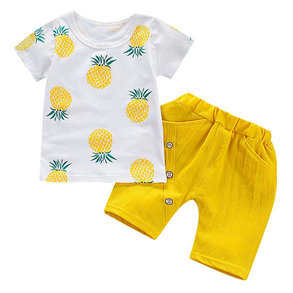 Fruit Print Summer Two-piece Suit Round Collar Short Sleeve Cotton Children Garment