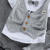 Round Collar Short Sleeve Bow Tie Plaid Print Summer Kid False Three-piece Suit