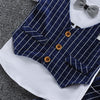 Round Collar Short Sleeve Bow Tie Plaid Print Summer Kid False Three-piece Suit