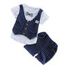 Round Collar Short Sleeve Bow Tie Plaid Print Summer Kid False Three-piece Suit