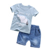 Round Collar Cartoon Elephant Print Summer Kid Two-piece Suit