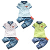 Stand Collar Short Sleeve Color Blocking Print Summer Kid Two-piece Suit